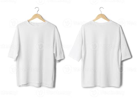 White oversize T shirt mockup hanging isolated on white background with ...