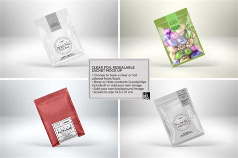 Clear Foil Sachet Packaging Mockup (161940) | Branding | Design Bundles