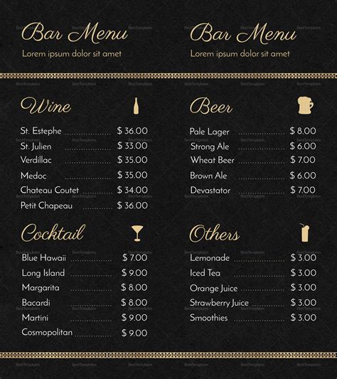 Bar Menu Design Template in PSD, Word, Publisher, Illustrator, InDesign