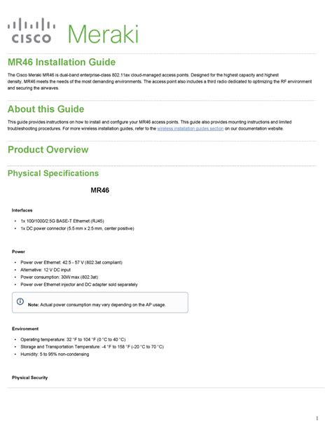 CISCO MERAKI MR46 INSTALLATION MANUAL Pdf Download | ManualsLib