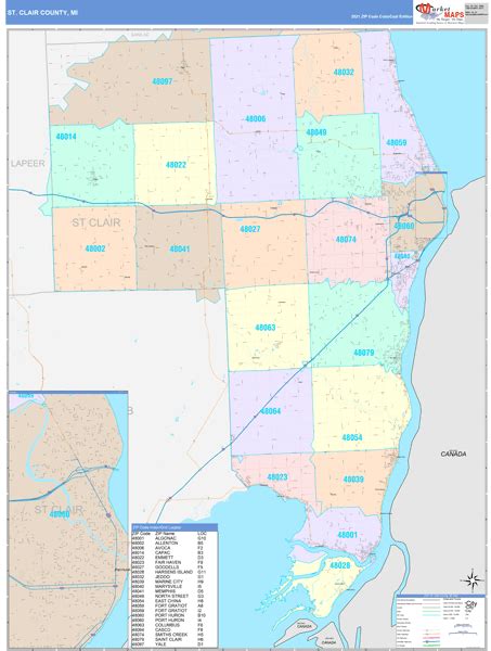 St. Clair County, MI Wall Map Color Cast Style by MarketMAPS - MapSales