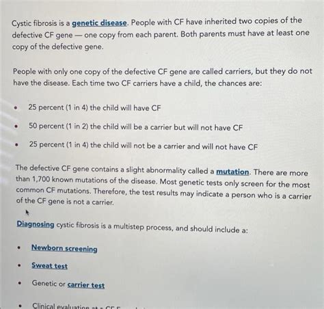 Solved Cystic fibrosis is a genetic disease. People with CF | Chegg.com