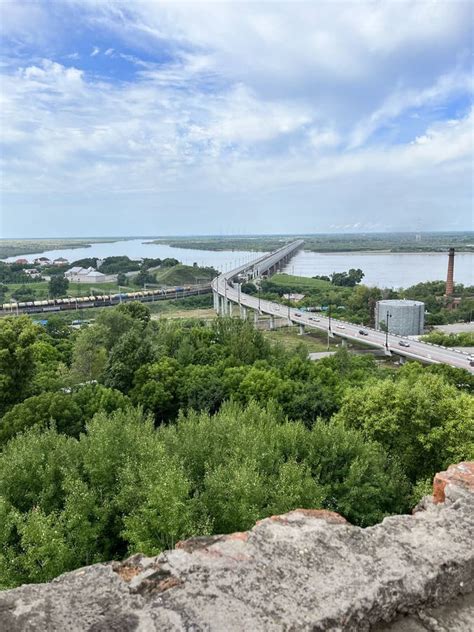 Bridge over tha Amur river stock photo. Image of transport - 267657744