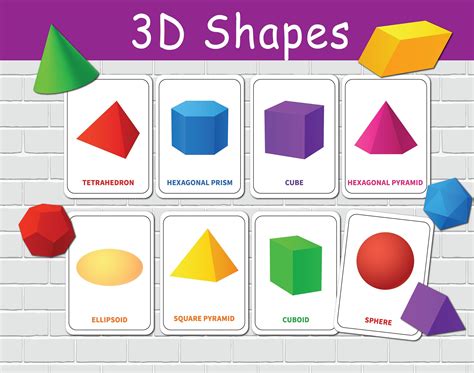 3D Shapes Flash Cards. Preschool Learning Activity. Kids Geometric ...