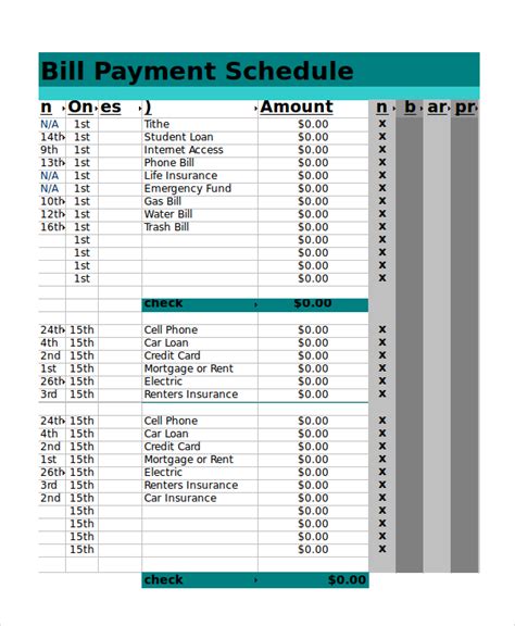 Bill Payment Schedule Template Excel – printable schedule template