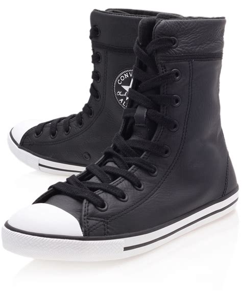 Converse Black Chuck Taylor Dainty Leather Hi Top Trainers in Black | Lyst