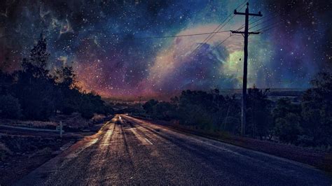 stars, Road, Night, Utility pole Wallpapers HD / Desktop and Mobile Backgrounds