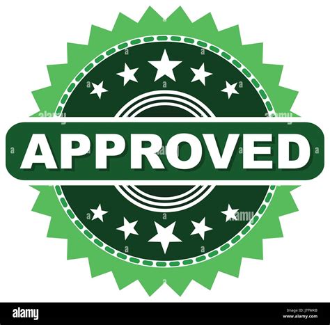 Approved seal, green rounded stamp with some stars and the write Approved on center, approval ...