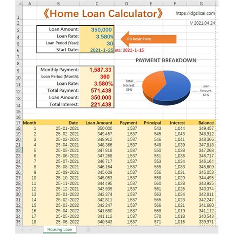 Home Loan / Housing Loan Calculator for Excel / Excel Sheet / Excel Template / Kalkulator ...