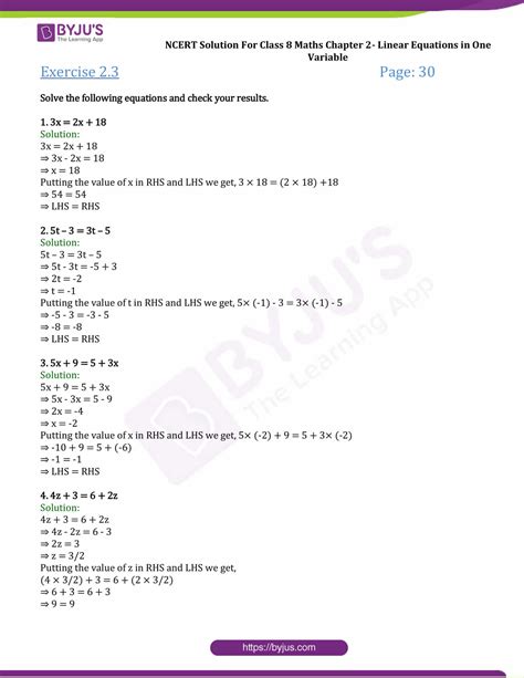 NCERT Solutions for Class 8 Maths Chapter 2 Linear Equations in One ...