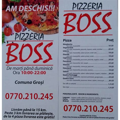 Pizza Boss pizzerie cu livrare la domiciliu din Grosi si livram pina la ...