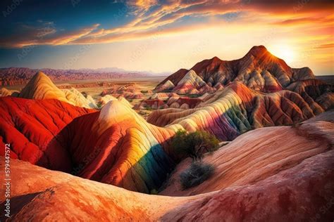 Sunset above Rainbow Mountain is a sight to behold. Locale Zhangye ...