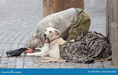 Beggar with Dog Begging for Alms on the Street in Prague Editorial Stock Photo - Image of social ...