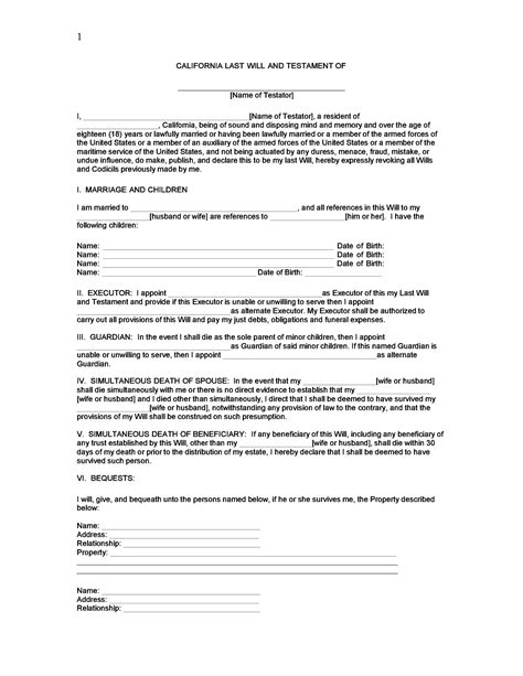 Florida Last Will And Testament Free Template