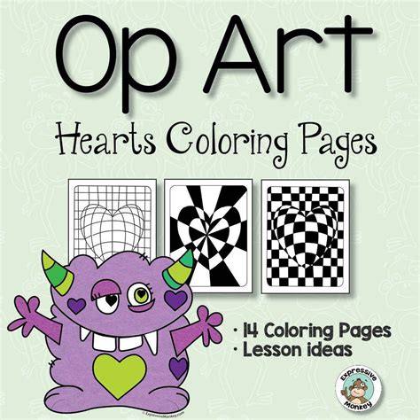 Op Art Hearts Coloring Pages | Heart coloring pages, Op art, Op art lessons