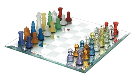 Colored Glass Chess Set with Mirrored Chessboard