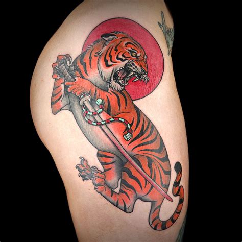 Tiger with Sword Tattoo by Laura Marie | Tatouage