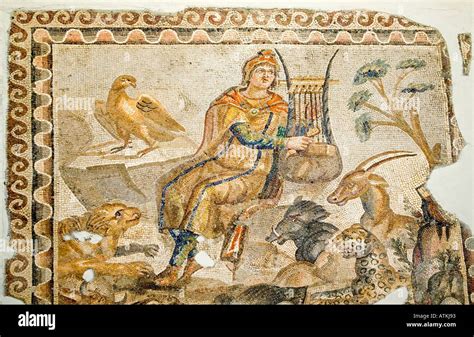 Orpheus playing his lyre, and Beasts mosaic, Tarsus, 3 rd third Stock ...