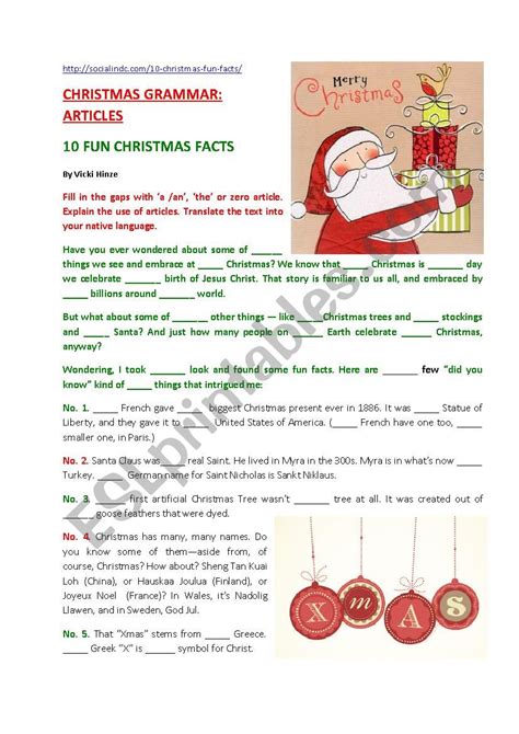 CHRISTMAS GRAMMAR: ARTICLES - ESL worksheet by snowdrop1981