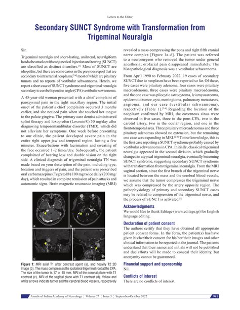 (PDF) Secondary SUNCT Syndrome with Transformation from Trigeminal Neuralgia