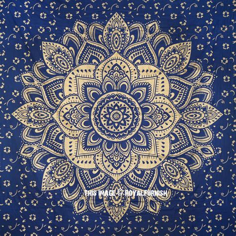 Blue & Gold Mandala Tapestry Wall Hanging - RoyalFurnish.com