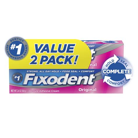 Fixodent Complete Original Denture Adhesive Cream, 2.4 oz, Twin Pack ...