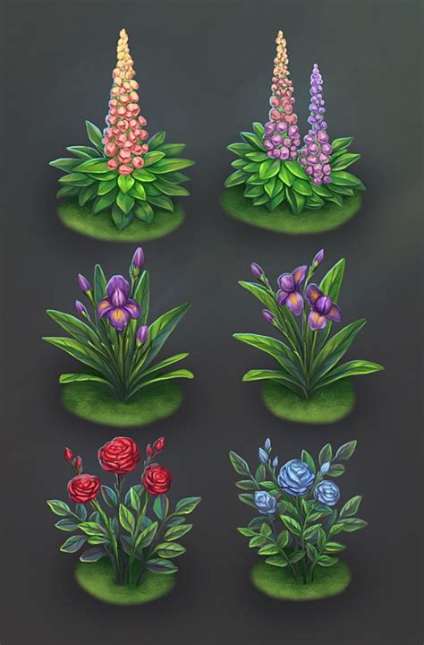 an image of flowers and plants in different stages of blooming on the same plant