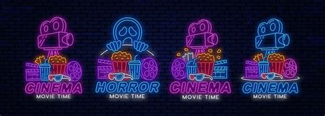 Premium Vector | Set of Cinema neon signs or logos Cinema glowing night banner design template ...