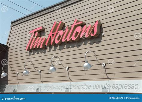 Tor, Canada - July 21, 2023: Tim Hortons Logo on the Front of Tim Hortons Store Coffee Shop with ...