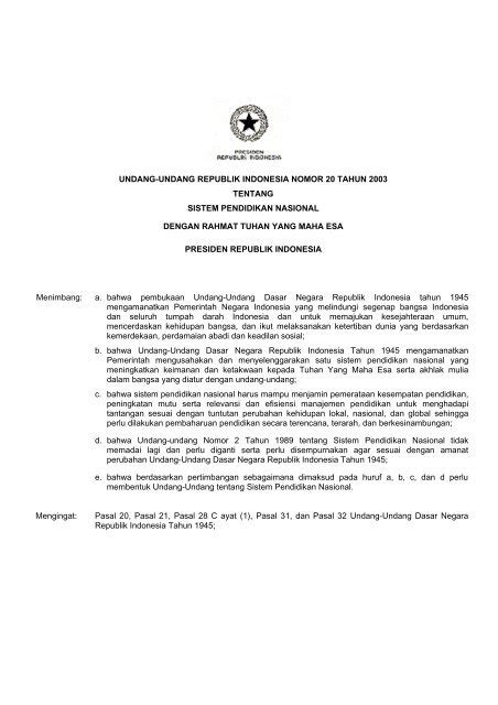 undang-undang republik indonesia nomor 20 tahun 2003 tentang ...