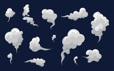 Premium Vector | Smoke smell clouds in cartoon white fog isolated clipartpuff of wind steam smog ...