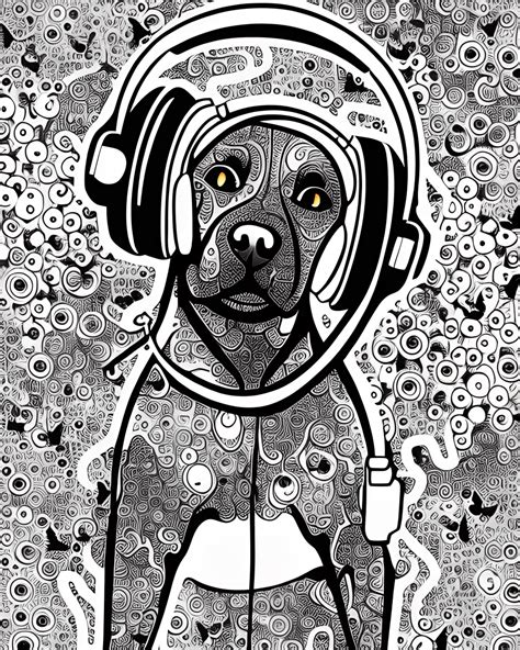 Dog with Headphones Listening to Music · Creative Fabrica