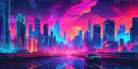 Aesthetic city synthwave wallpaper with a cool and vibrant neon design ...