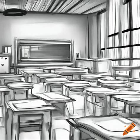 Anime illustration of a school classroom on Craiyon