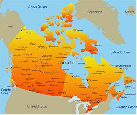 Cities map of Canada - OrangeSmile.com