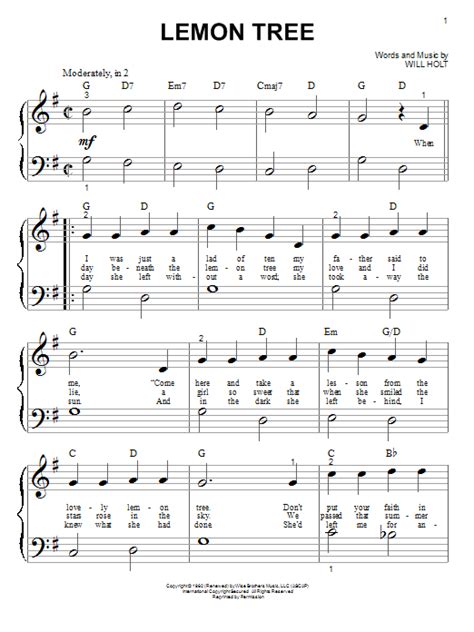 Lemon Tree sheet music by Peter, Paul & Mary (Piano (Big Notes) – 98658)