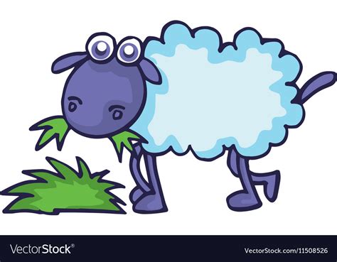 Sheep eating grass cartoon Royalty Free Vector Image