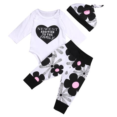 Babies 3pcs Letter Heart Floral Clothing Set Newborn Infant Baby Boy Girl Cotton Top Bodysuit ...