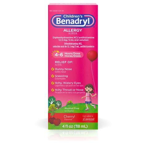 Children's Benadryl Antihistamine Allergy Liquid, Cherry, 4 fl. oz ...