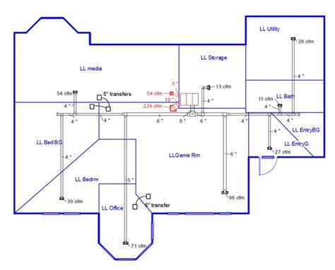 Duct design schematic diagram showing vents and air flow | Hvac system design, Hvac design ...