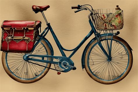 Vintage Retro Bicycle Love Hyper Realistic Detail Illustration in Watercolor · Creative Fabrica