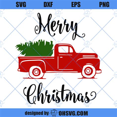 Truck Tree Retro Vintage Winter Holiday SVG, Merry Christmas SVG, Old - ohsvg