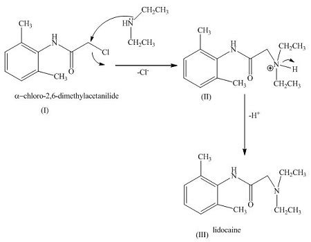 Show the complete mechanism for synthesis of lidocaine from \alpha -chloro-2,6 ...