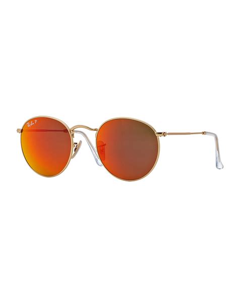 Lyst - Ray-Ban Polarized Round Metal-frame Sunglasses With Orange ...