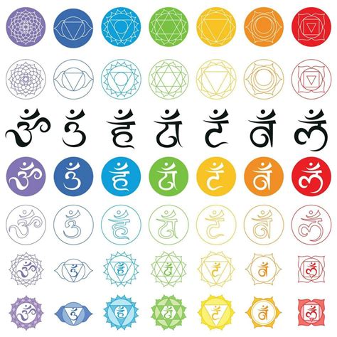 Icons of symbols and mantra of seven chakras 23286551 Vector Art at Vecteezy