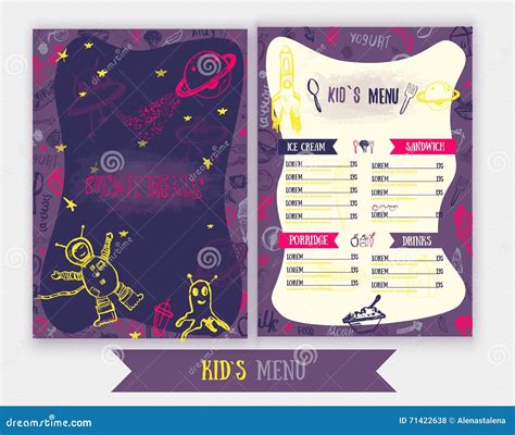 Cosmic Meals Kids Menu. Cute Colorful Hand Drawn Vector Template ...