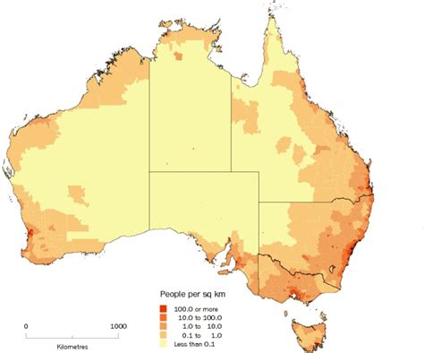 Mapa Australii gęstość zaludnienia - liczba ludności karty Australia (Australia i Nowa Zelandia ...