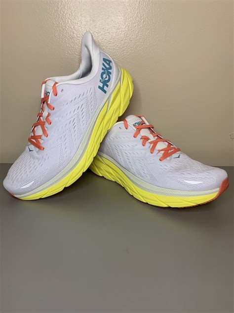 Size 14 - Hoka One One Clifton 8 (White/Yellow) Men's Running Shoes | eBay