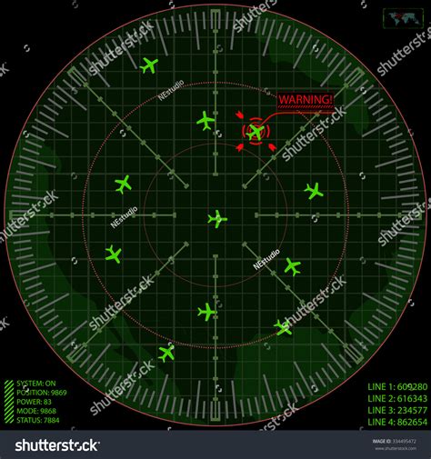 Airport Air Traffic Control Radar Screen With Planes On A Grid Stock Vector Illustration ...