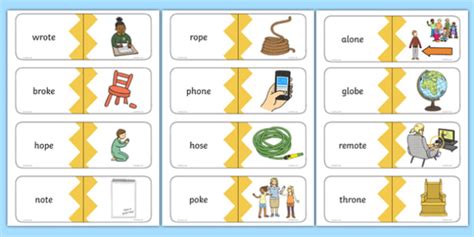 Phase 5 Real o-e Split Digraph Words Matching Cards